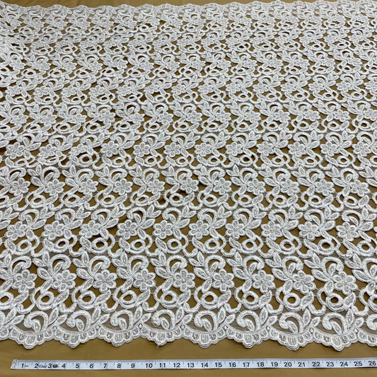 Beaded & Corded Bridal Lace Fabric Embroidered on 100% Polyester Net Mesh  | Lace USA -90726N-BP